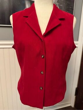 Talbots Petites Red Stretch Button Down Collared Vintage Vest Size Small